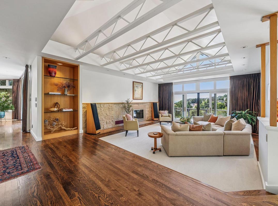 Architecture Serves As A Frame For The Shimmering San Francisco Skyline And The Bay